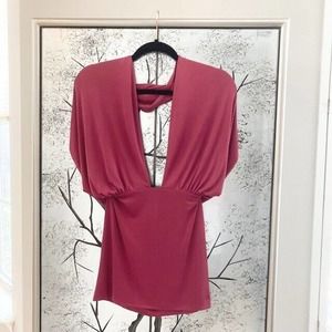 YaYa $282 Women's Large Silk Pink Rose Deep V Neck Backless Tank Top Blouse